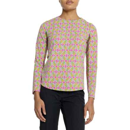 IBKUL Mesh Inset Crew Neck Shirt - UPF 50+, Long Sleeve in Chantal Hotpink/Lime