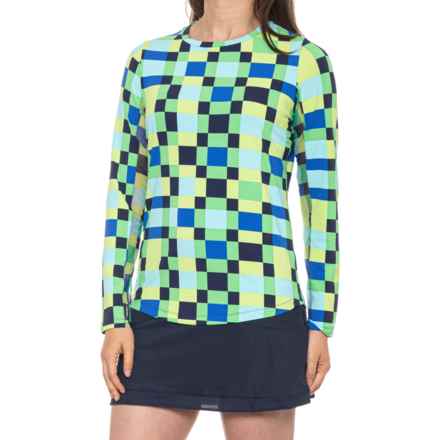 IBKUL Printed Golf Shirt - UPF 50+, Long Sleeve in Green/Blue