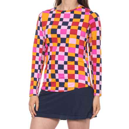 IBKUL Printed Golf Shirt - UPF 50+, Long Sleeve in Hot Pink/Orange