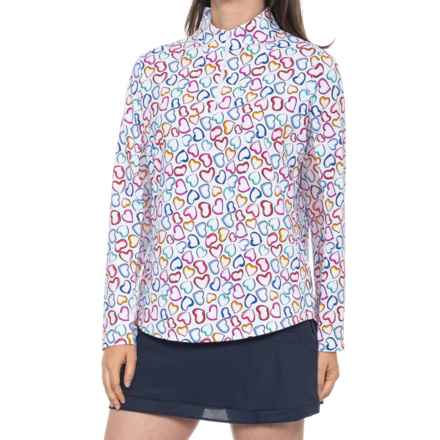 IBKUL Printed Golf Shirt - UPF 50+, Zip Neck, Long Sleeve in White/Multi