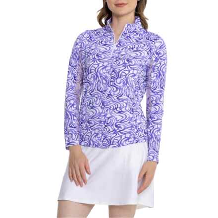 IBKUL Printed Mock-Neck Shirt - UPF 50+, Zip Neck, Long Sleeve in Kinsley Plum/Lavende