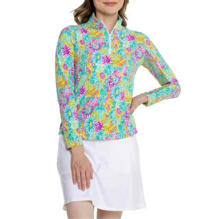 IBKUL Printed Mock-Neck Shirt - UPF 50+, Zip Neck, Long Sleeve in Lilli Violet Multi