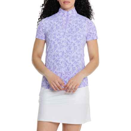 IBKUL Printed Mock Neck Shirt - UPF 50+, Zip Neck, Short Sleeve in Abstract Skin Lavend