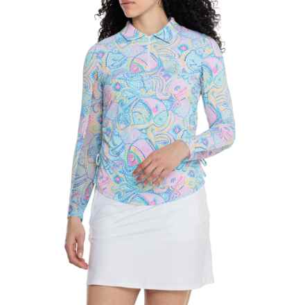 IBKUL Printed Polo Shirt - UPF 50+, Zip Neck, Long Sleeve in Mariel Candy Pk Mult
