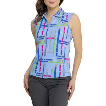 IBKUL Printed Polo Shirt - UPF 50+, Zip Neck, Sleeveless in Nancy Peri Multi