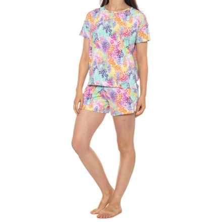 IBKUL Printed Shorts Pajamas - UPF 50+, Short Sleeve in White Multi