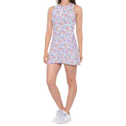 IBKUL Printed Zip Neck Tennis Dress with Shorts - UPF 50+, Sleeveless in White Multi