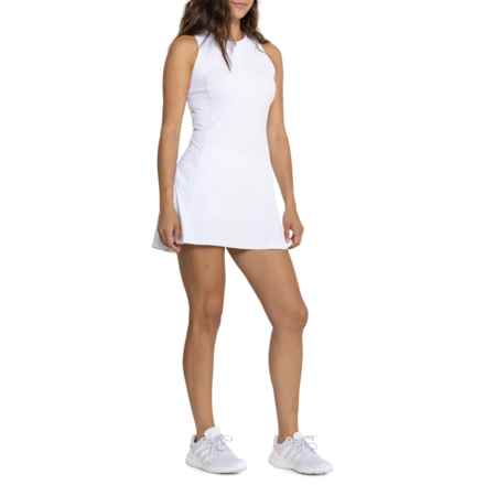 IBKUL Solid Zip Neck Tennis Dress with Shorts - UPF 50+, Sleeveless in White