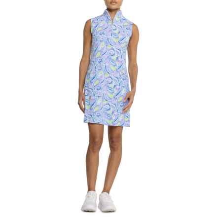 IBKUL Zip Mock Dress - UPF 50+, Zip Neck, Sleeveless in Massie Plum/Multi