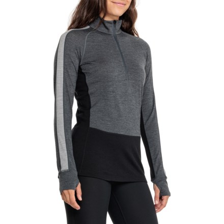 Icebreaker 260 ZoneKnit Base Layer Top - Merino Wool, Zip Neck, Long Sleeve in Jet H/Blk/M/Cb