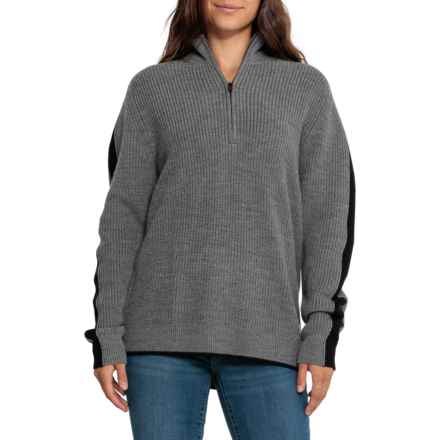 Icebreaker Lodge Sweater - Merino Wool, Zip Neck in Gritstone/Black