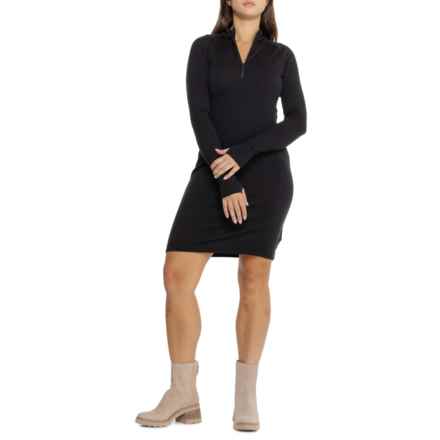 Icebreaker Merino 260 Granary T-Shirt Dress - Merino Wool, Zip Neck, Long Sleeve in Black