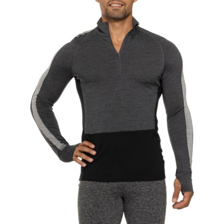 Icebreaker ZoneKnit 200 Base Layer Top - Merino Wool, Zip Neck, Long Sleeve in Jet Heather/Black/Metro Heather/Cb