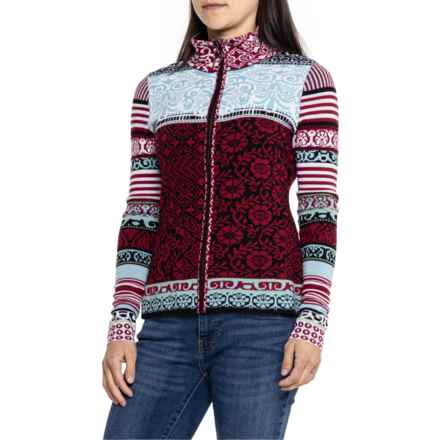 Icelandic Design Chloe Sweater - Merino Wool, Full Zip in Red