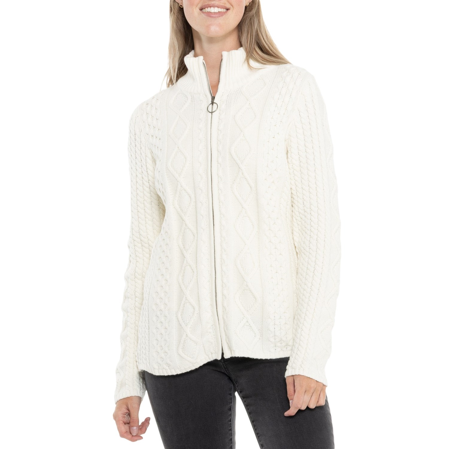 (取寄) アイスランディックデザイン エッシー フルジップ セーター Icelandic Design Essie Full-Zip Sweater  White Icelandic Design Essie Full-Zip Sweater - Save 72%