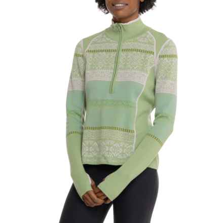 Icelandic Design Hayley Sweater - Merino Wool, Zip Neck in Green