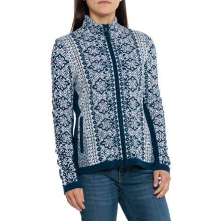 Icelandic Design Roseline Sweater - Merino Wool, Full Zip in Navy