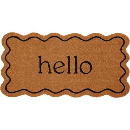 iDesign Hallie Hello Wide Wavy Edge Printed Coir Door Mat - 20x40” in Natural/Black