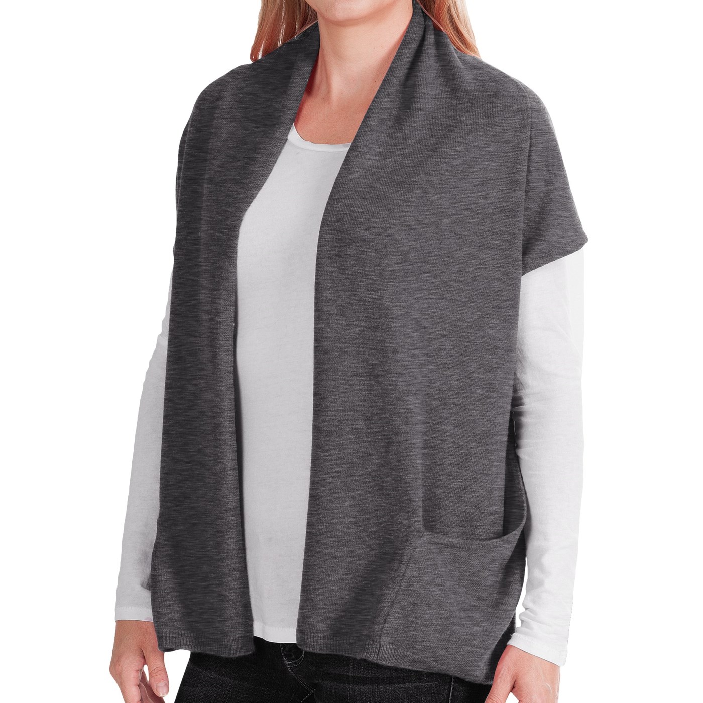 In Cashmere Double Layered Open Vest (For Women) 82