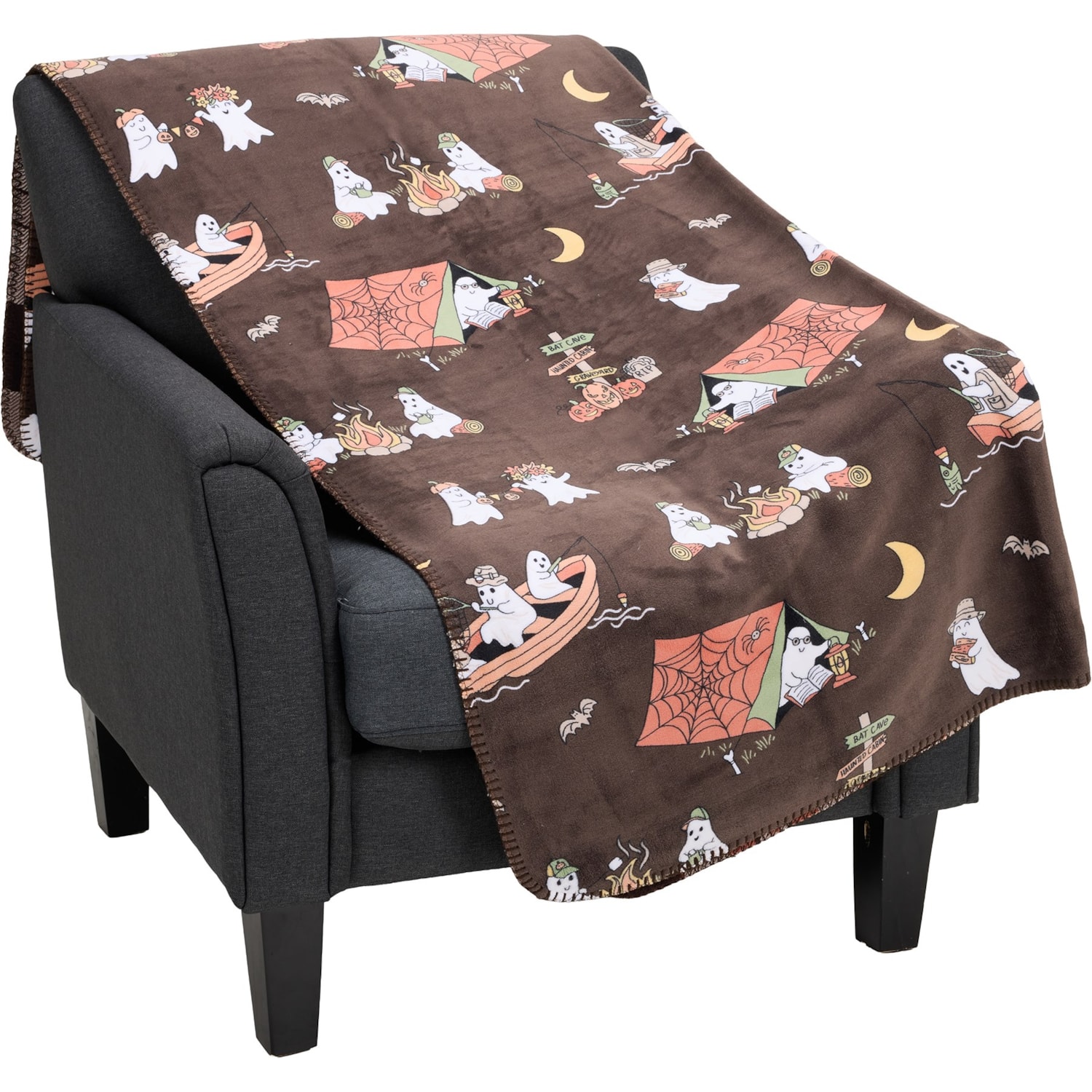 Isaac Mizrahi New York Ghosts Camping Reversible Throw Blanket