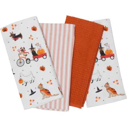 Halloween Parade Dogs Halloween Kitchen Towels - 4-Pack in Orange Multi