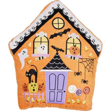 Spooky House Shaped Throw Pillow - 18x17” in Orange