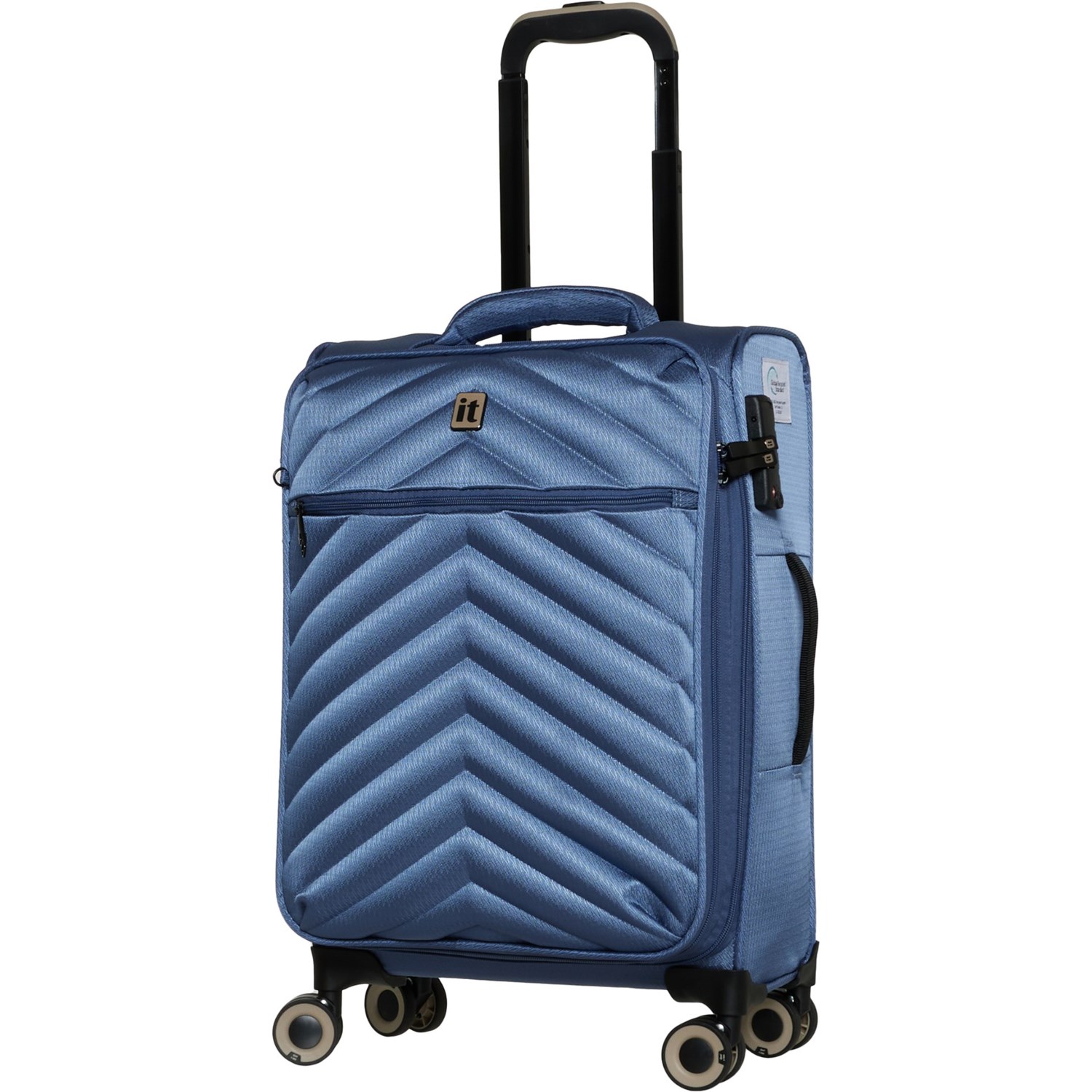 IT Luggage 20 Plenitude Carry On Spinner Suitcase Softside Expandable Elemental Blue Save 30