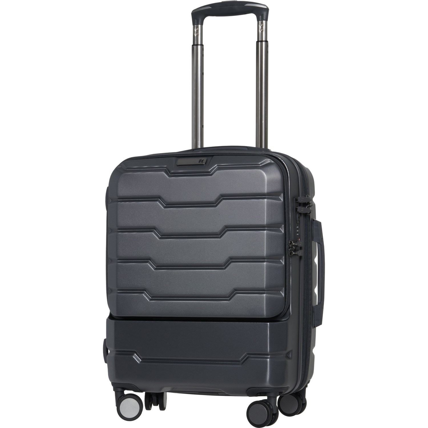 IT Luggage 21.3” Prosperous Spinner CarryOn Suitcase Hardside, Expandable, Metallic Grey