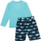 4NMJG_2 iXtreme Little Boys Tie-Dye Shark Print Rash Guard and Swim Shorts Set - Long Sleeve