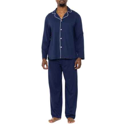 IZOD CVC Sueded Jersey Knit Pajamas - Long Sleeve in Navy