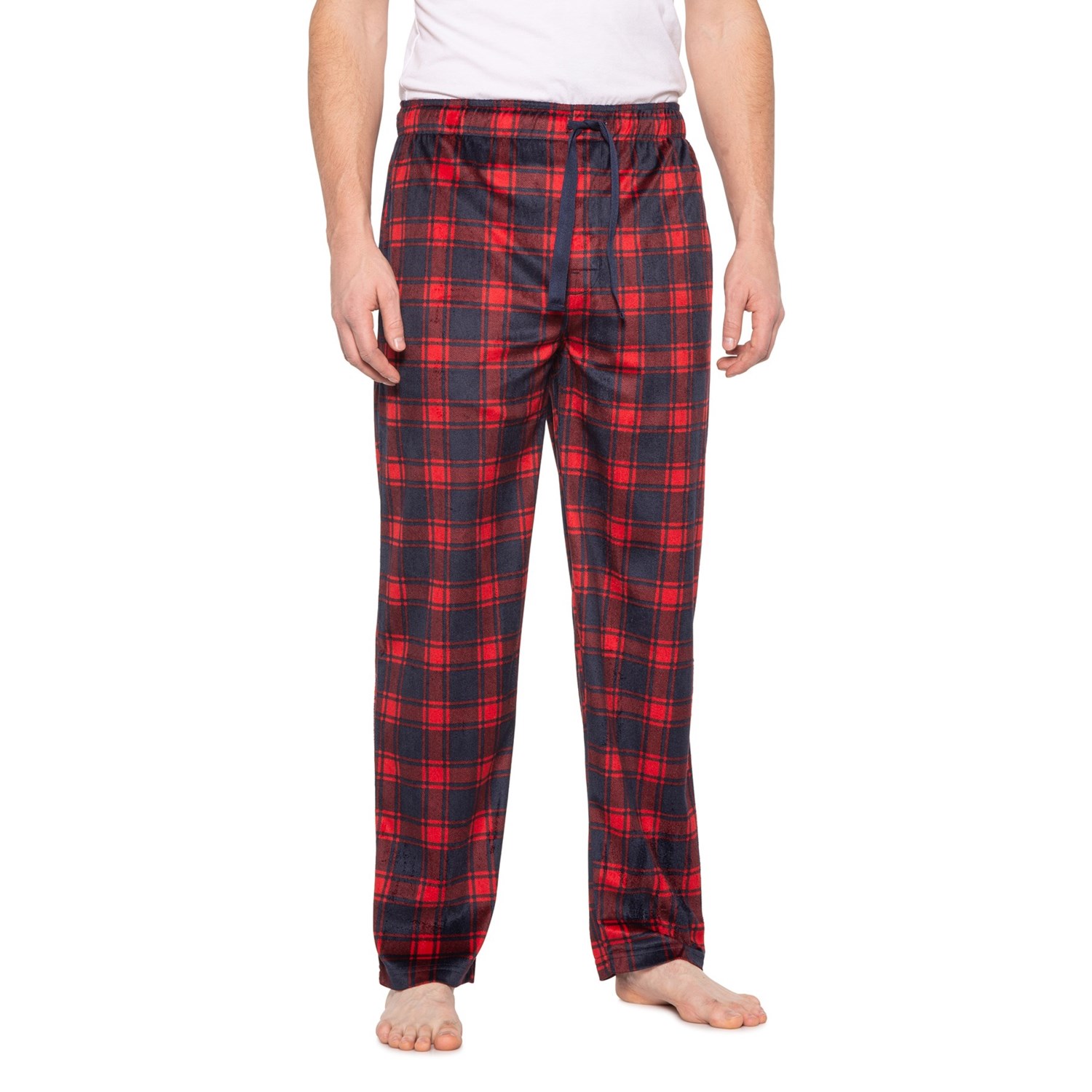 IZOD Red-Navy Checker Silky Fleece Sleep Pants (For Men) - Save 79%