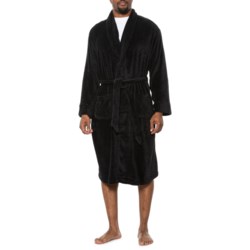 IZOD Shawl Collar Fleece Lounge Robe - Long Sleeve in Black