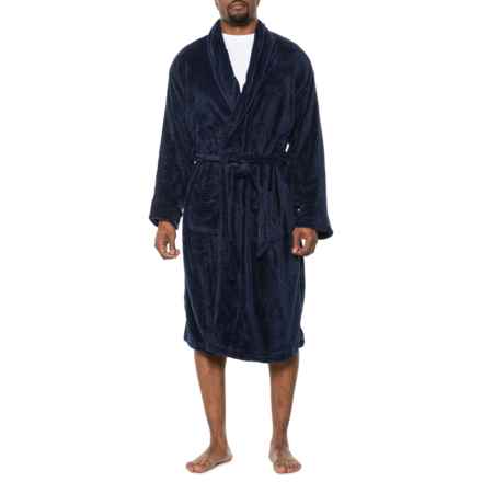 IZOD Shawl Collar Fleece Lounge Robe - Long Sleeve in Navy