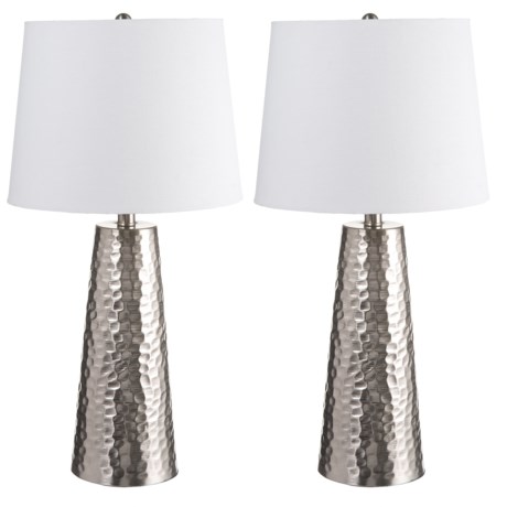 J Hunt Set Of 2 Brushed Steel Hammered Cone Table Lamps 25 5 J Hunt Set Of 2 Brushed Steel Hammered Cone Table Lamps 25 5 In Silver