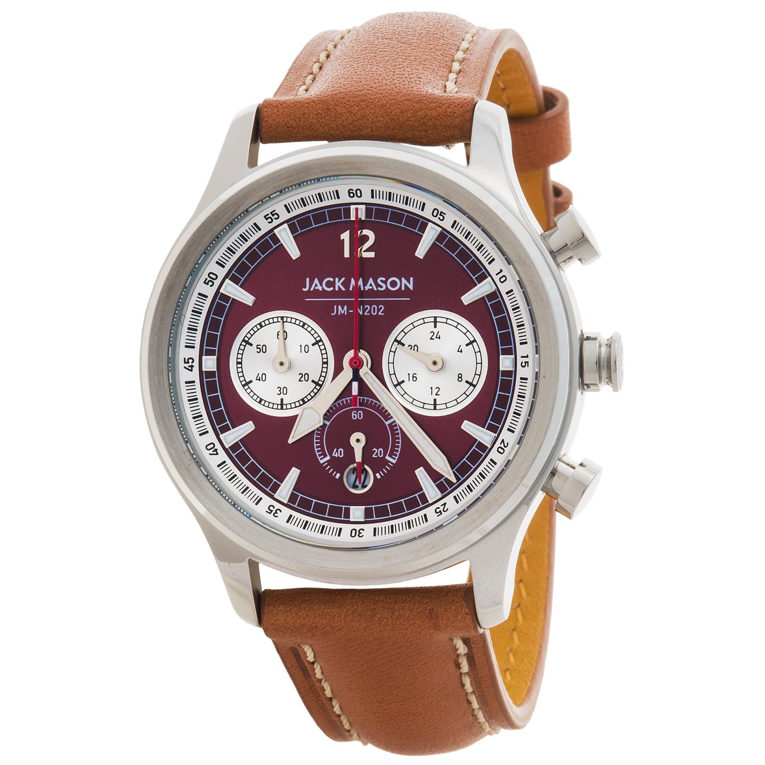 Jack Mason Nautical Chronograph Watch with Leather Band - 36mm - Save 75%