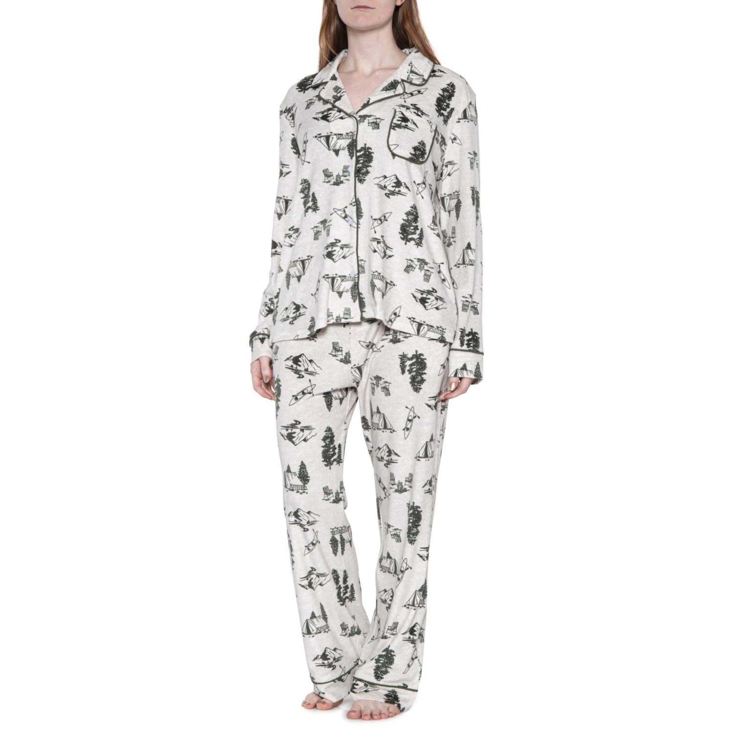 Jaclyn Camping Velour Notch Collar Pajamas - Long Sleeve - Save 54%