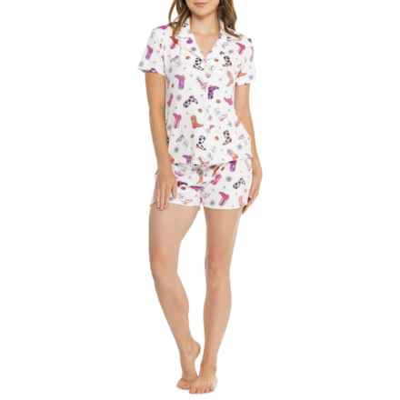 Jaclyn Cowgirl Boots Halloween Velour Shortie Pajama Set - Short Sleeve in Boo Boooots/ Cloud Dancer