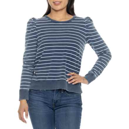 Jane and Delancey Stripe Denim-Look French Terry Shirt - Long Sleeve in Med Indigo