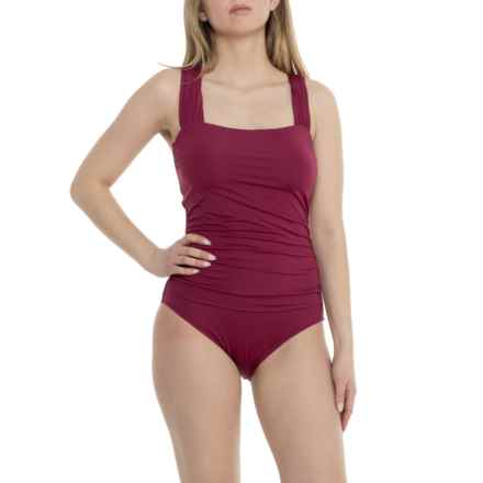 Jantzen Glamour Wide Strap Tummy Control One-Piece Swimsuit in Mulberry