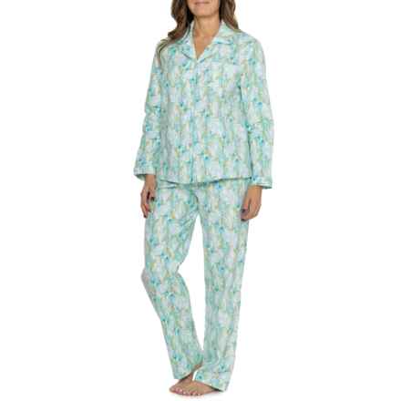 JASMINE ROSE Flannel Floral Notch Pajamas - Long Sleeve in Spa Aqua