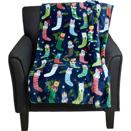 Jingles & Joy Cats in Stockings Oversized Recycled Fleece Throw Blanket -  60x70” in Multi