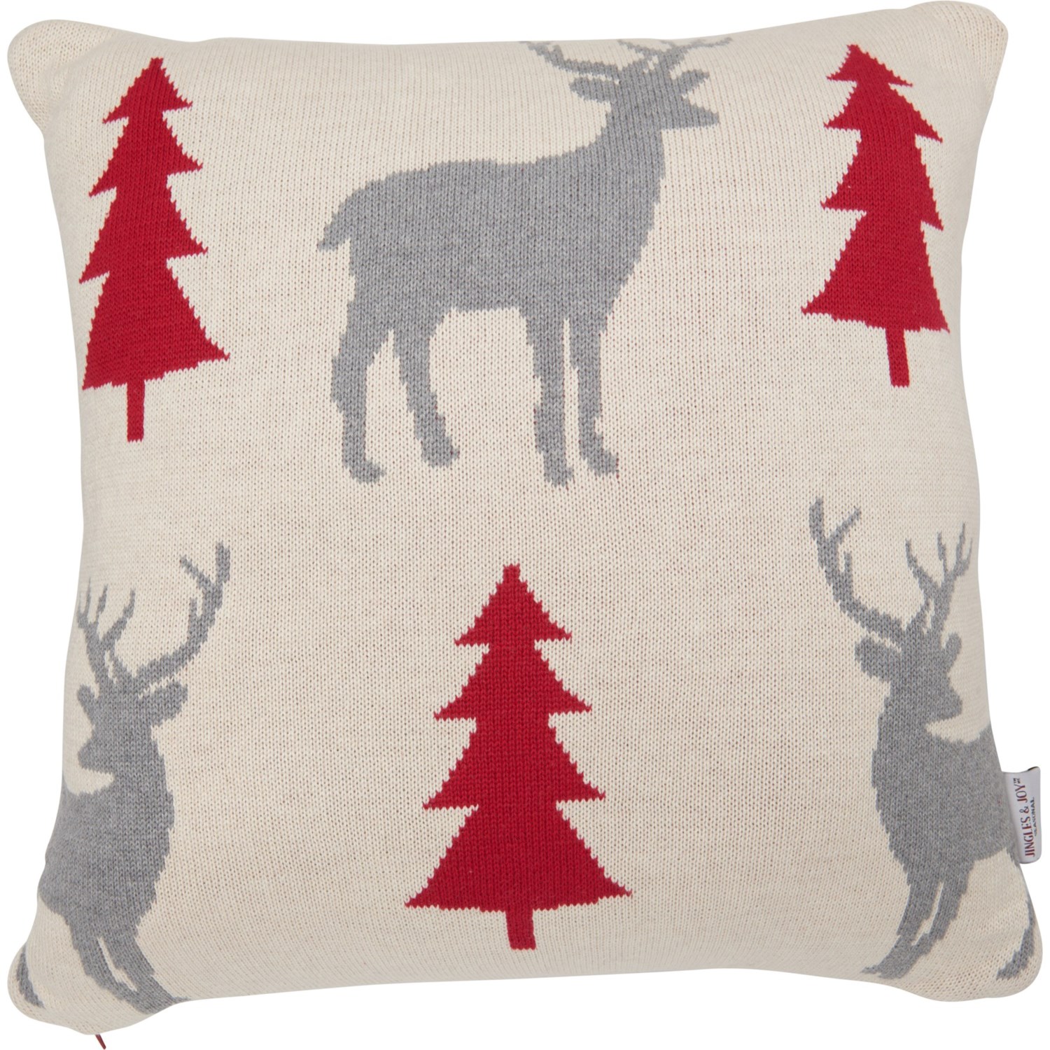 Jingles Joy White Base Tree And Reindeer Throw Pillow 20x20