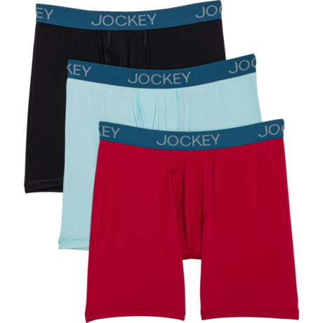 Jockey Active Microfiber Long Leg Boxer Briefs -3-Pack in Berry Bliss/Mint Petal/Black Silver Line Blue