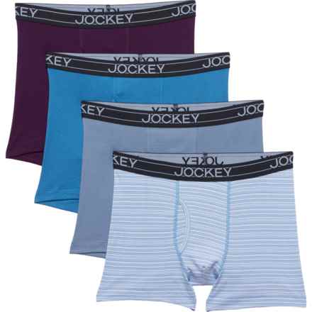 Jockey Cotton-Blend Boxer Briefs - 4-Pack in Deep Plum/Rough Sea Blue/Simple Stripe/Aged Indigo