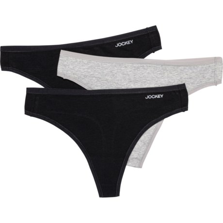 Jockey Organic Cotton Panties - 3-Pack, Thong in Black/Grey/Black