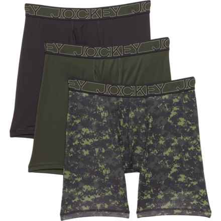 Jockey Printed Microfiber Long Leg Boxer Briefs - 3-Pack in Deep Moss/Digital Camo Green/Black
