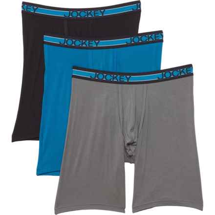 Jockey Ultrasoft No-Chafe Pouch Long Leg Boxer Briefs - 3-Pack in Azurite Sea/Black/Battleship Grey
