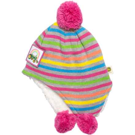 John Deere Rainbow Stripe Pompom Beanie (For Toddler Girls) in Pink