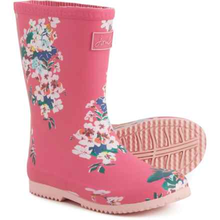 Joules Girls Roll-Up Rain Boots - Waterproof in Pink Floral