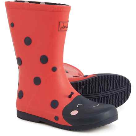Joules Girls Roll-Up Rain Boots - Waterproof in Red Lady Bug